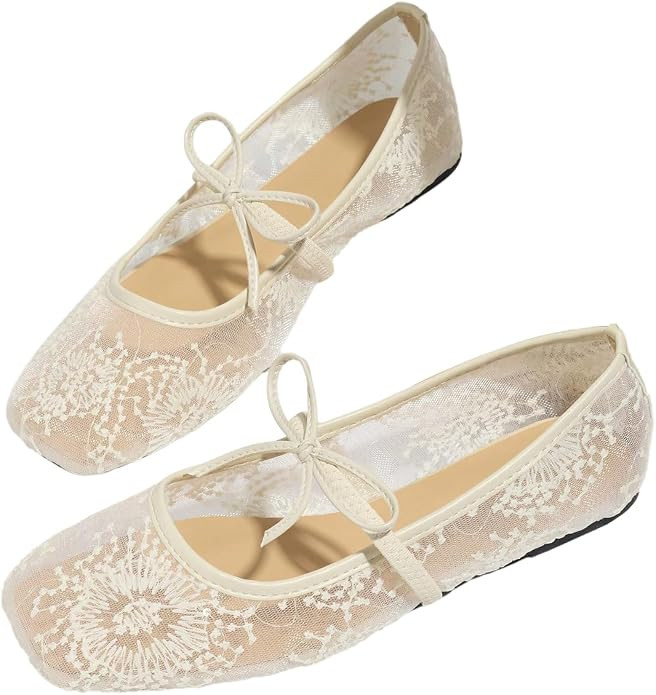 BEAUDRM Women's Polka Dots Mesh Ballet Flats Cute Lace Ballerina Flats | Amazon (US)