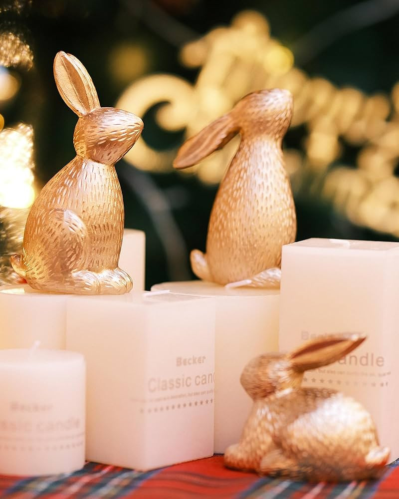 Gold Bunny Decor Rabbit Figurines, Resin Easter Bunny Statue Set of 3, Small Easter Rabbit Decora... | Amazon (US)