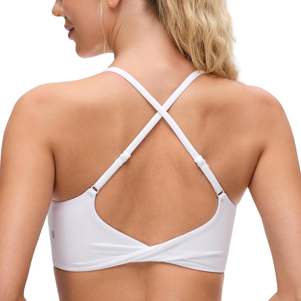 CRZ YOGA Butterluxe Twist Cross Back Sports Bras for Women - U Neck Padded Adjustable Spaghetti S... | Amazon (US)
