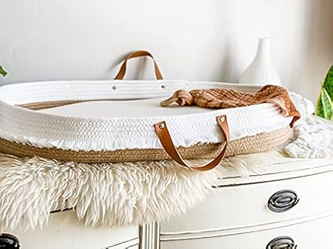 Original Cotton Rope Baby Changing Basket with Foam Pad & Organic Cover Updated with Premium Frin... | Amazon (US)