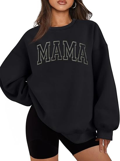 ELDPS Mama Sweatshirts for Women Embroidered Mama Shirt Oversized Mom Crewneck Pullover Hoodies L... | Amazon (US)