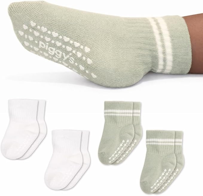 Amazon.com: Piggy's Premium Stay-On Baby Gripper Crew Socks, 4-Pair Set – Supima® Cotton Baby ... | Amazon (US)