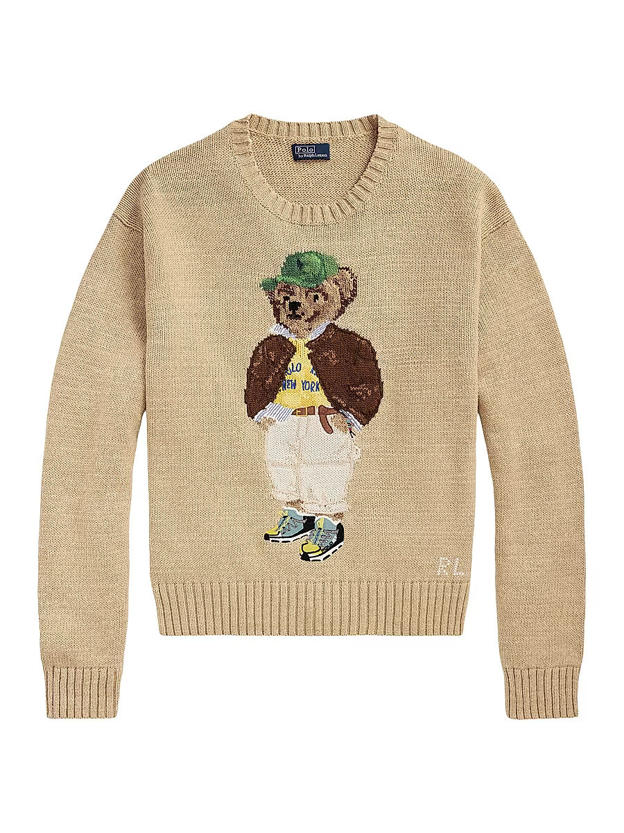 Women's Polo Bear Knit Crewneck Sweater - Tan Multi - Size XXL | Saks Fifth Avenue