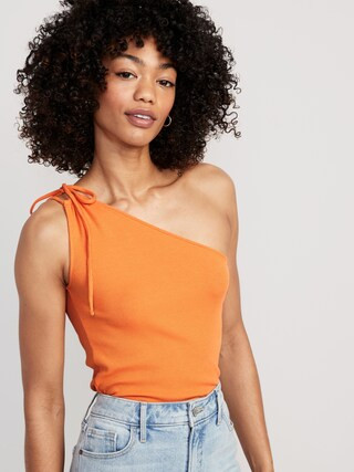 Fitted One-Shoulder Rib-Knit Double Tie-Strap Top for Women | Old Navy (US)