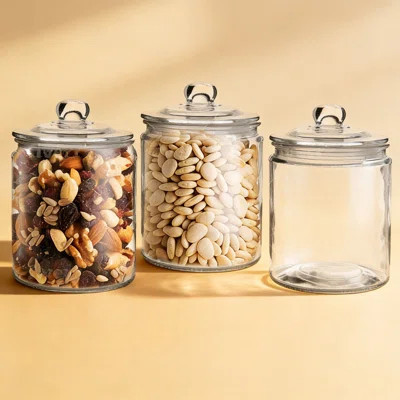 Airtight Glass Storage Jars With Lids, Set Of 3 (1 Liter / 34 Oz) - Food Grade Canisters For Kitchen Pantry Organization, Dry Food, Coffee, Snacks, An | Wayfair North America