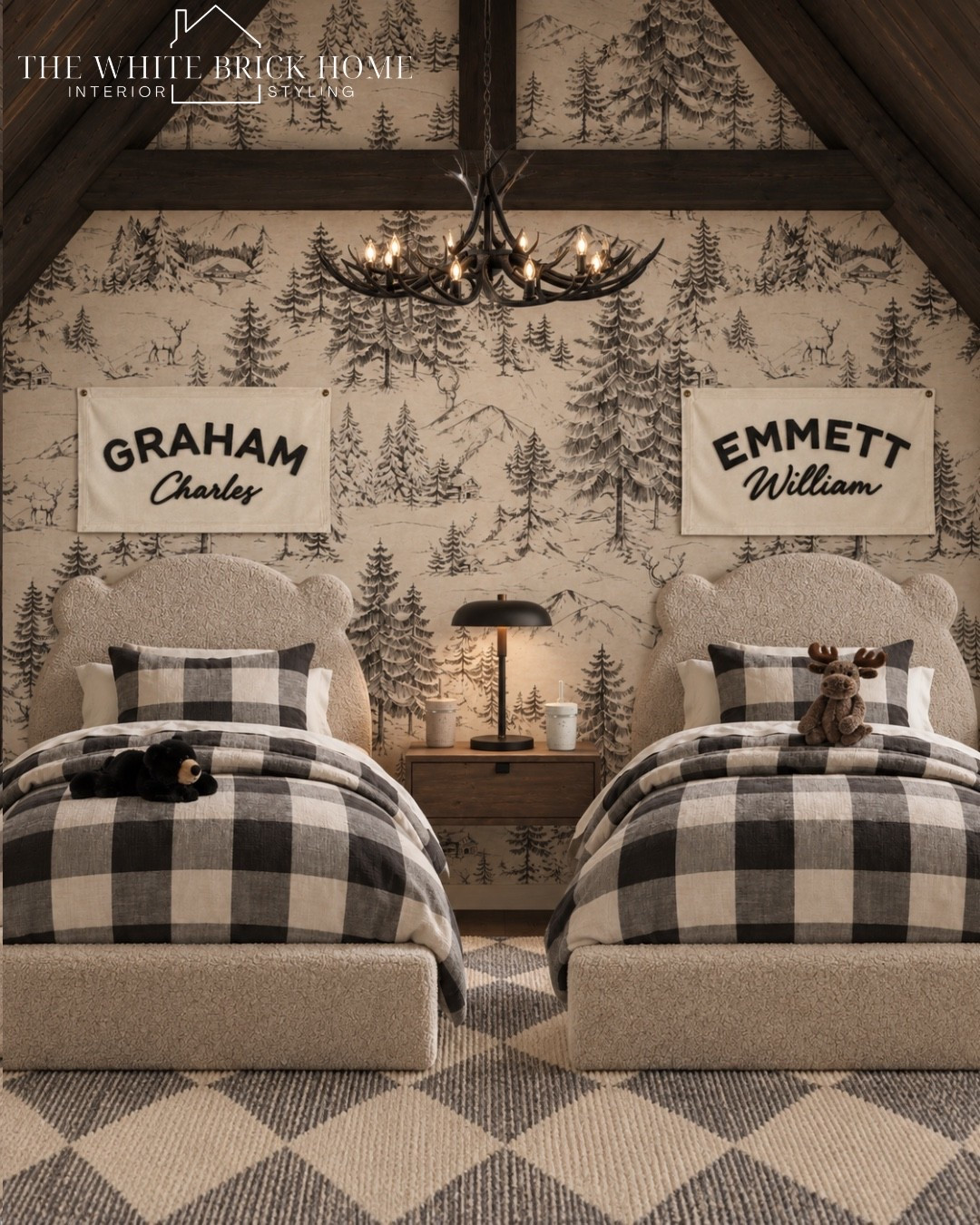 A cozy woodland retreat where rustic lodge meets playful details - these adorable wall flags from Etsy add a personalized touch to any shared bedroom! 

Bed, bedroom, shared bedroom, shared room, shared bedroom, kids bed, bedding, wallpaper, kids room, kids bedroom, boys room, cozy boys room, cozy shared kids bedroom, boys room rug, boys room bed, boys room wall flag, boys room ideas, cozy bedroom. Boys room decor ideas, boys room furniture, woodland, woodland boys room, black and white shared boys room, bedroom ideas, wayfair, Etsy, pottery barn, Loloi rug, crate and barrel

#LTKHome #LTKmomlife #LTKKids