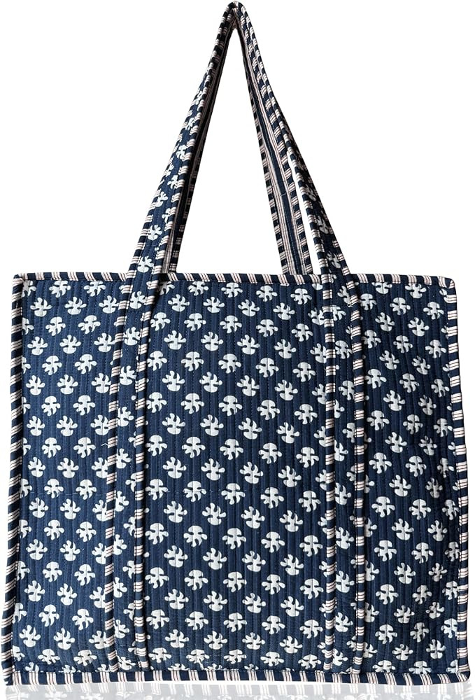 100% Cotton Quilted Tote Bag 18x16– Large Zipper Beach Bag & Travel Bag Purse Reusable Grocery ... | Amazon (US)