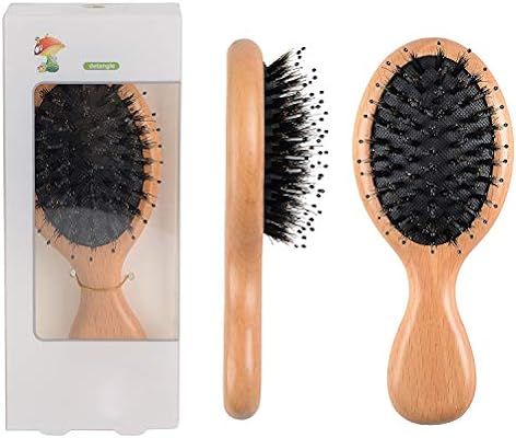 FESHFEN Boar Bristle Hair Brush, Cushion Anti-static Wood Mini Hair Brush Pocket Travel Small Hai... | Amazon (US)