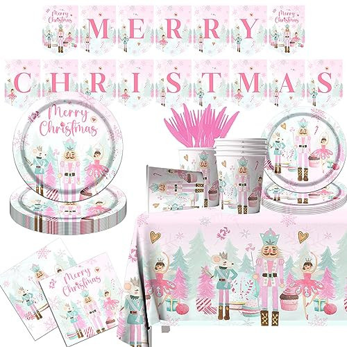 Pink Christmas Party Decorations, 142PCS Pink Christmas Party Decorations includes Pink Christmas Party Plates and Pink Christmas Party Napkins, Merry Christmas Plates and Napkins for Holiday Party | Amazon (US)