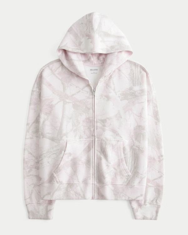 Oversized Pink Camo Zip-Up Hoodie | Hollister (US)