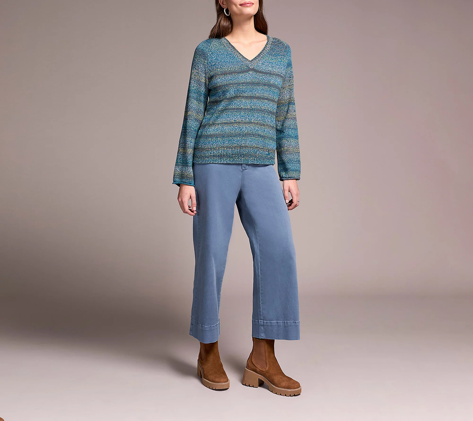 Tribal Combed Cotton V-Neck Sweater | QVC