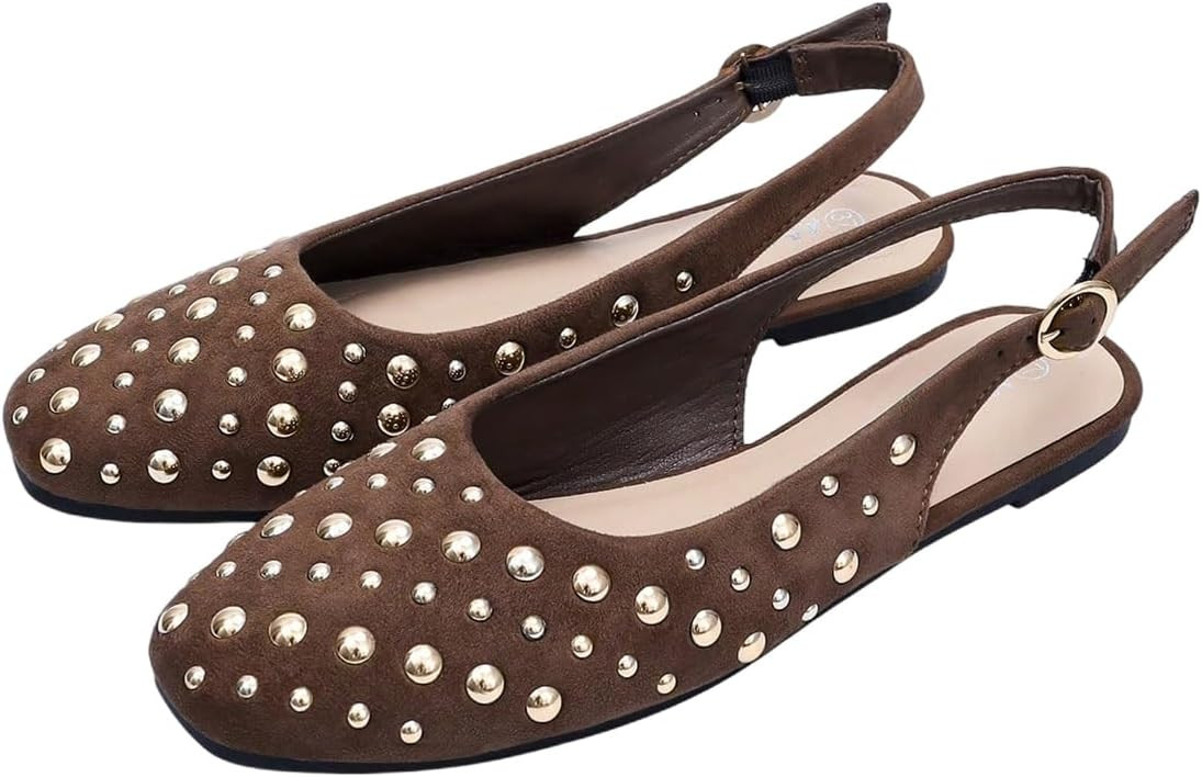 MakeMeChic Women's Studded Pointed Toe Mule Shoes Leather Slingback Ballet Flat Shoes | Amazon (US)