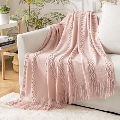 MIULEE Light Pink Knitted Throw Blanket for Couch Bed, Boho Textured Cozy Woven Decorative Farmhouse Blanket with Tassels for Sofa Chair Living Room 50"x60" | Amazon (US)