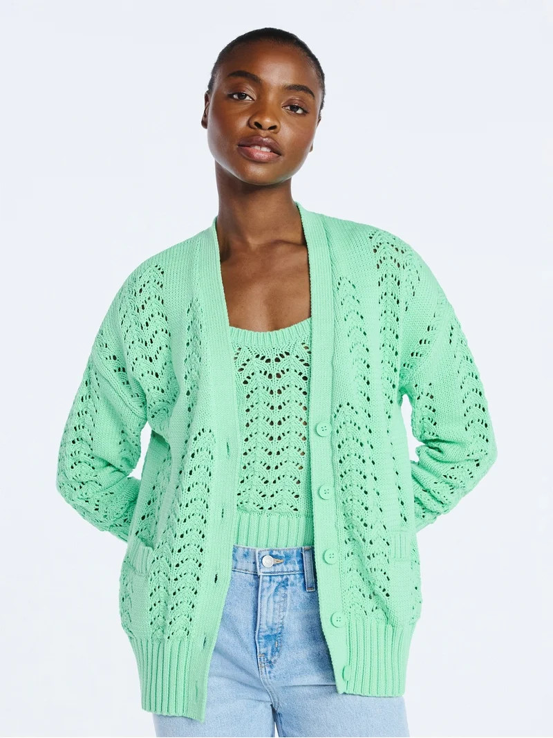 Scoop Women’s V Neck Sweater Cardigan, Midweight, Sizes XS-4X | Walmart (US)