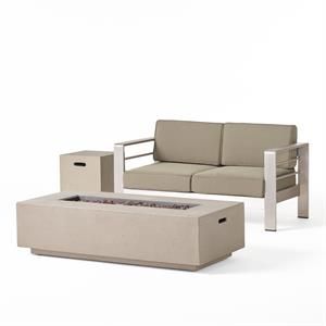 Noble House Cape Coral Outdoor Loveseat & Fire Pit Set Gray | Cymax