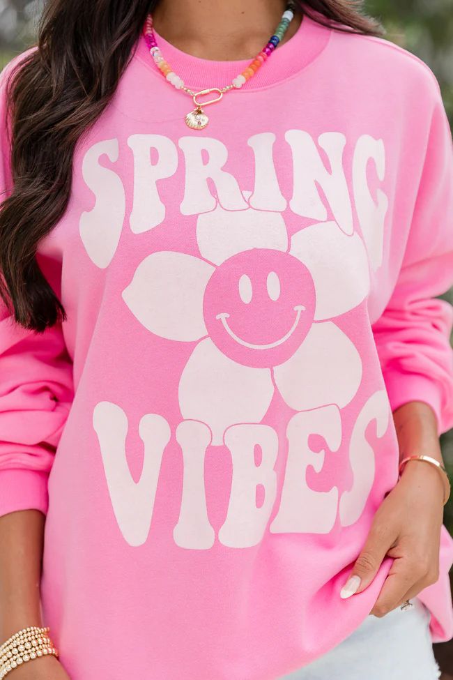 Spring Vibes Pink Oversized Graphic Sweatshirt SALE | Pink Lily
