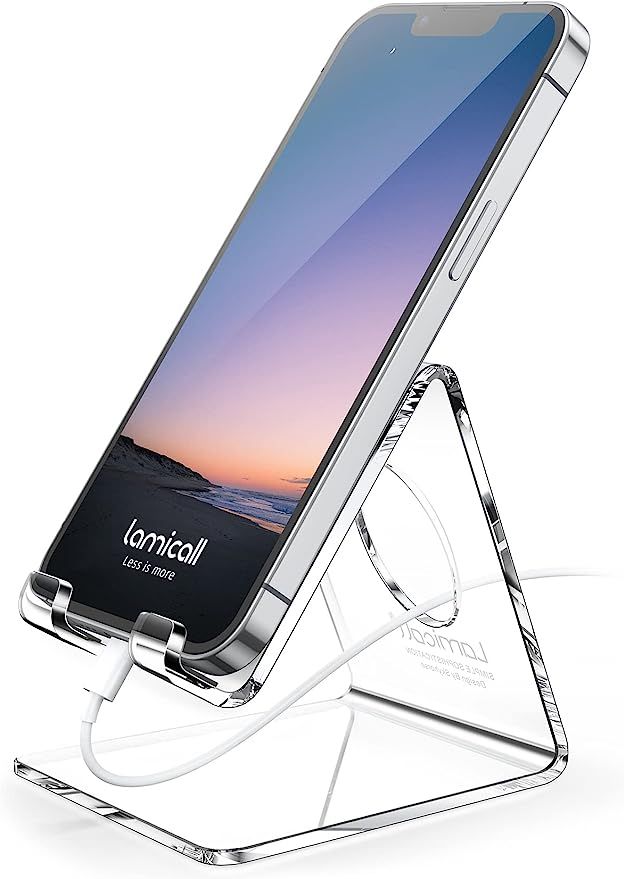 Lamicall Acrylic Phone Stand Desk Accessories - Clear Office Cell Phone Holder, Transparent Phone... | Amazon (US)