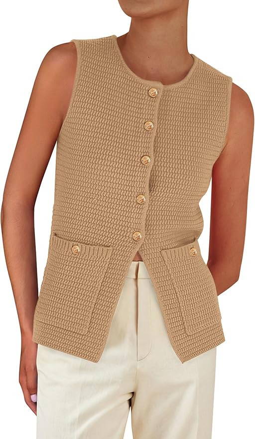 PRETTYGARDEN Women's 2025 Summer Sweater Vest Sleeveless Knit Cardigan Button Down Tank Tops Tren... | Amazon (US)