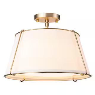 HUOKU Haven 16.9 in. 4-Light Brushed Brass/White Swag Semi-Flush Mount with White Fabric Shade an... | The Home Depot