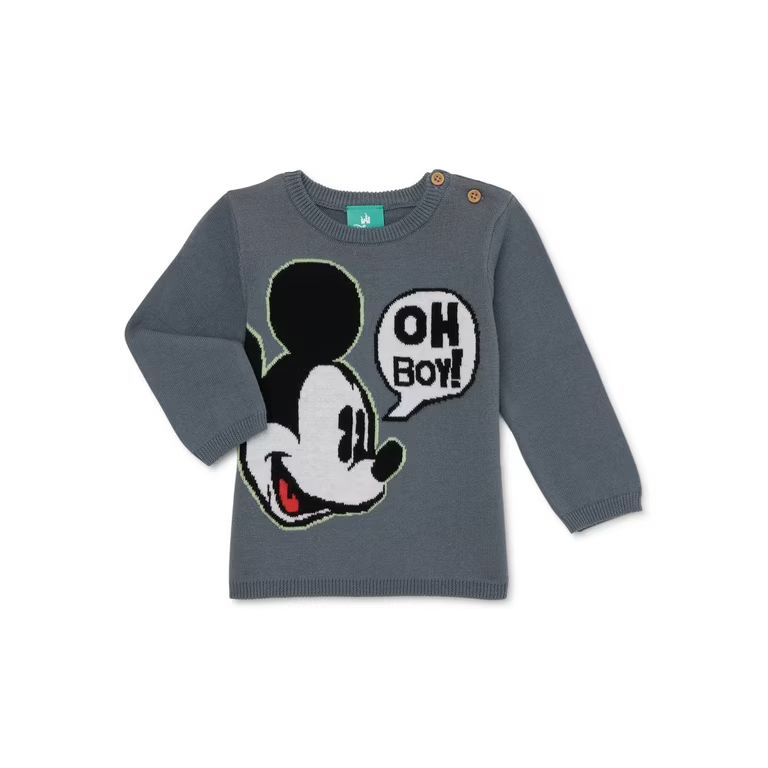 Disney Mickey Mouse Baby Girls Jacquard Knit Sweater with Buttons at Shoulder, Sizes 0/3M-24M | Walmart (US)