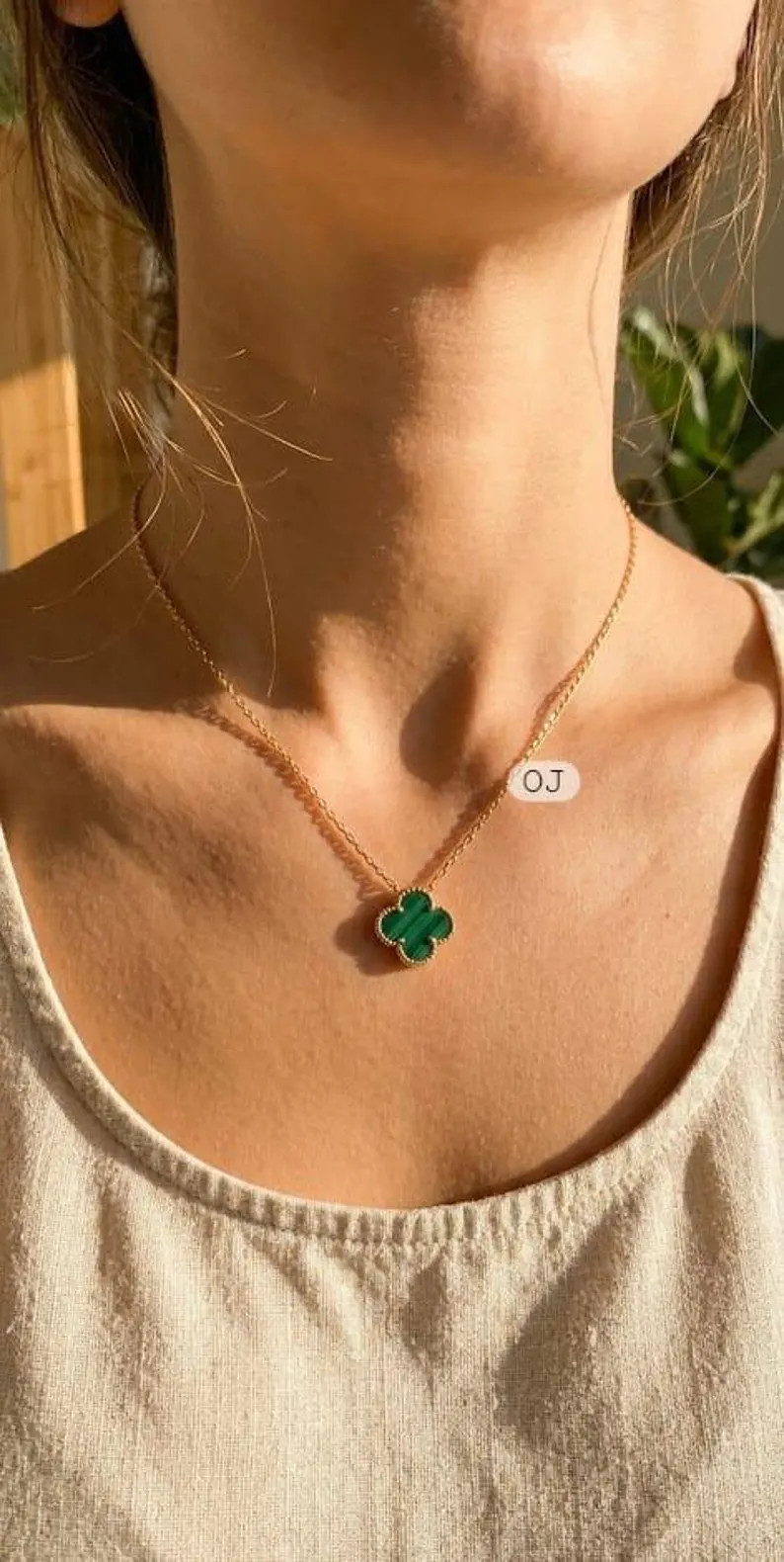 14K Gold Malachite Clover Necklace, Four Leaf Clover Pendant, Lucky Flower Necklace for Women, Gr... | Etsy (Global)