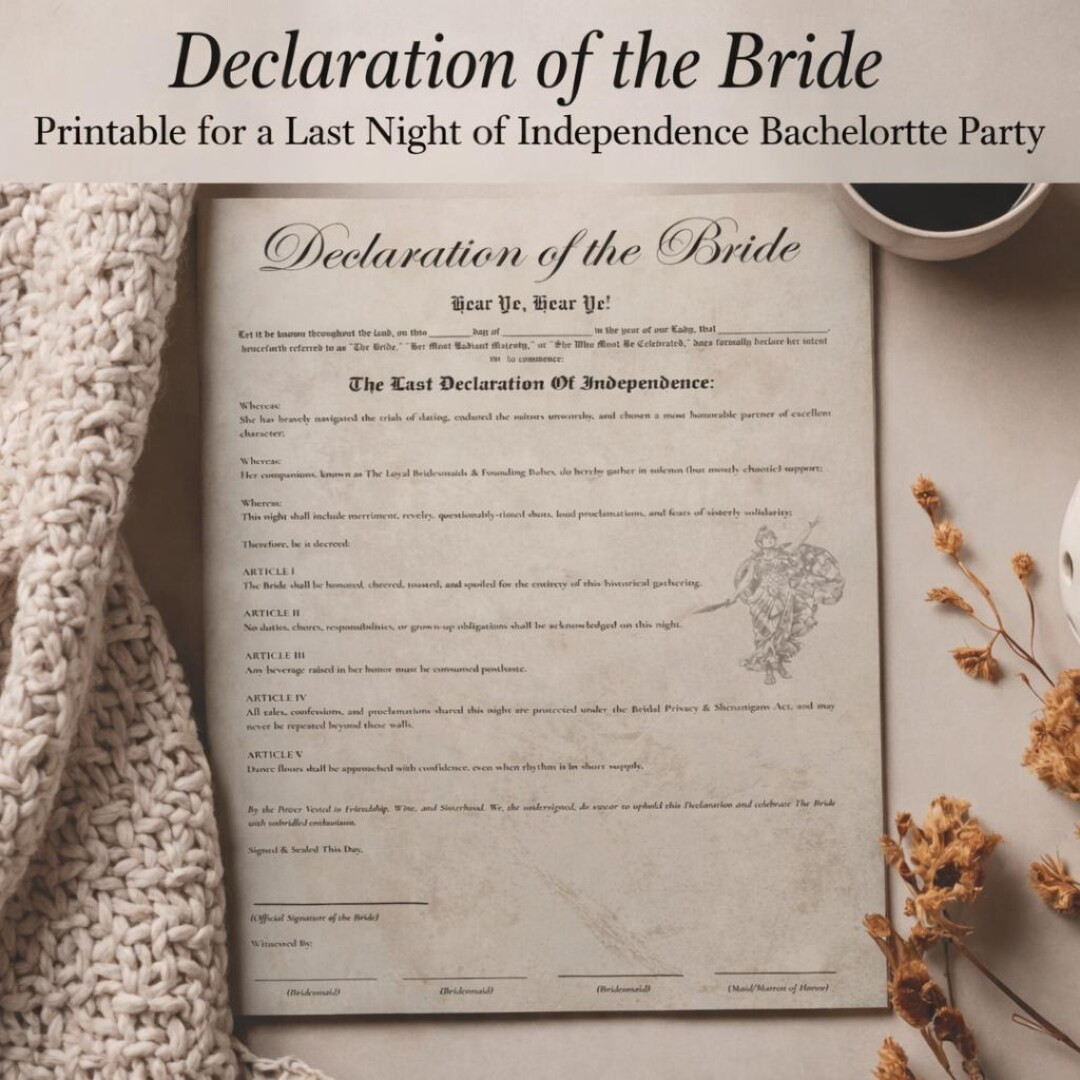 Declaration of Bride Bachelorette Party Printable, Last Night of Independence (PDF Pattern) | Etsy (US)