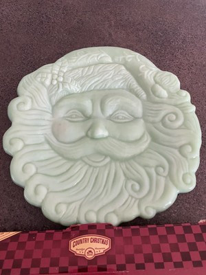 Cracker Barrel Jadeite Jade Milk Glass Santa Claus Plate Christmas Platter | eBay US