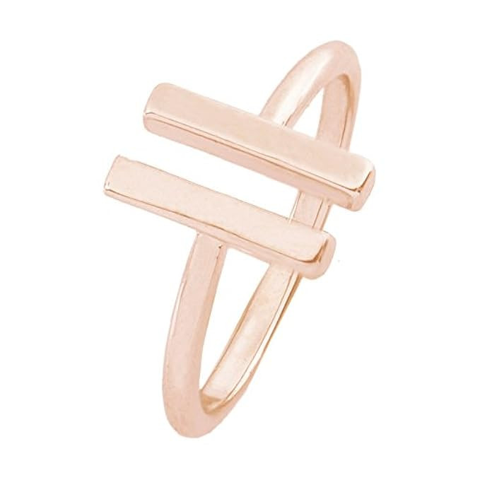 METTU Double T Adjustable Ring,Copper Plated Silver Open Ring for Girls | Amazon (US)