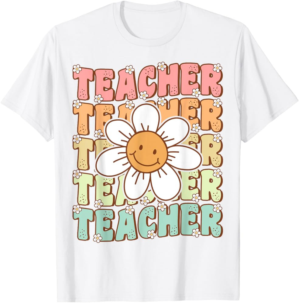 Groovy Teacher Cute Daisy Flower Retro Back to School T-Shirt | Amazon (US)