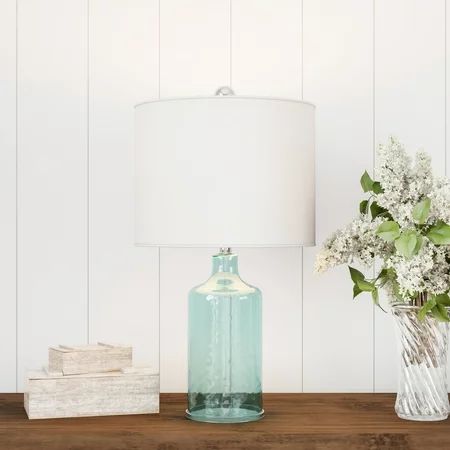 Blue Glass Lamp-Open Base Table Light, LED Bulb and Shade-Modern Decorative Lighting for Coastal, Na | Walmart (US)