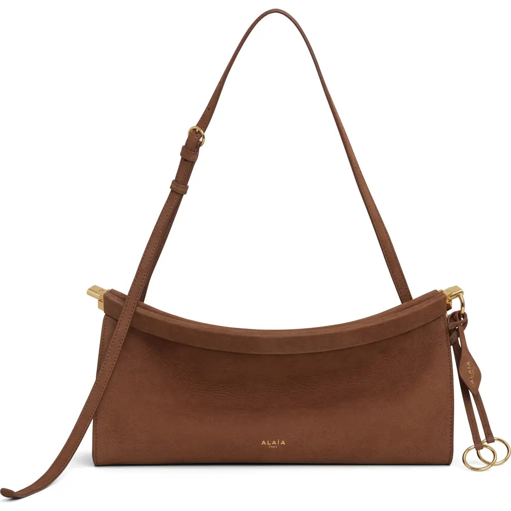 Alaïa Medium Le Click East/West Nubuck Shoulder Bag in Terre Dombre at Nordstrom | Nordstrom