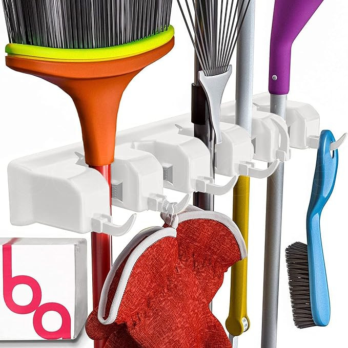 Broom Holder Wall Mount, Mop and Broom Hook - Wall Hanging Garden Tool & Utility Closet Organizer... | Amazon (US)
