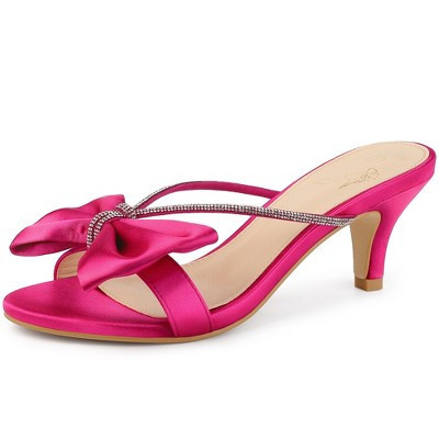 BLISSFUL STEP Rhinestone Strap Bow Kitten Heels Slide Sandals for Women Hot Pink 8 | Target
