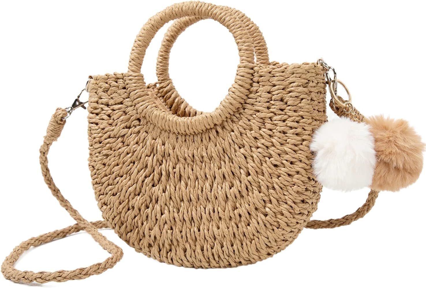 Garemcy Summer Beach bag Women's Straw Crossbody Bag Mini Travel Shoulder Bag Handmade Straw Tote... | Amazon (US)