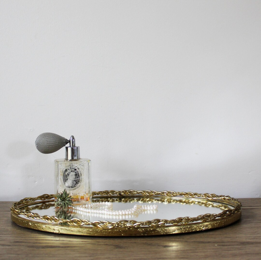 Gold Mirror Tray, Mirrored Tray, Gold Tray Vanity Tray, Oval Tray Gold Cocktail Tray, Ornate Tray... | Etsy (US)