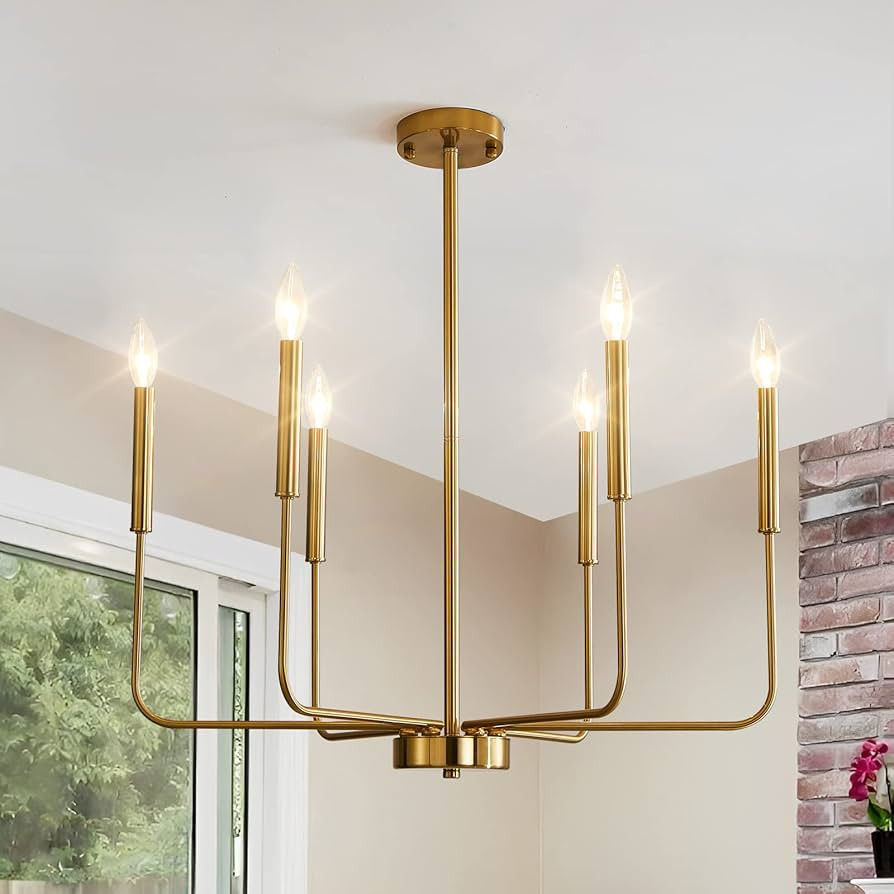 Gold Chandelier for Dining Room, 6-Light Farmhouse Modern Chandelier Pendant Lights Kitchen Islan... | Amazon (US)