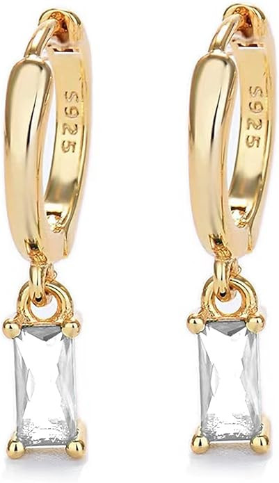 Small Gold Hoop Earrings With Green Drop, Gold Huggie Hoop Earrings For Women 14K Gold Hoops Hypo... | Amazon (US)