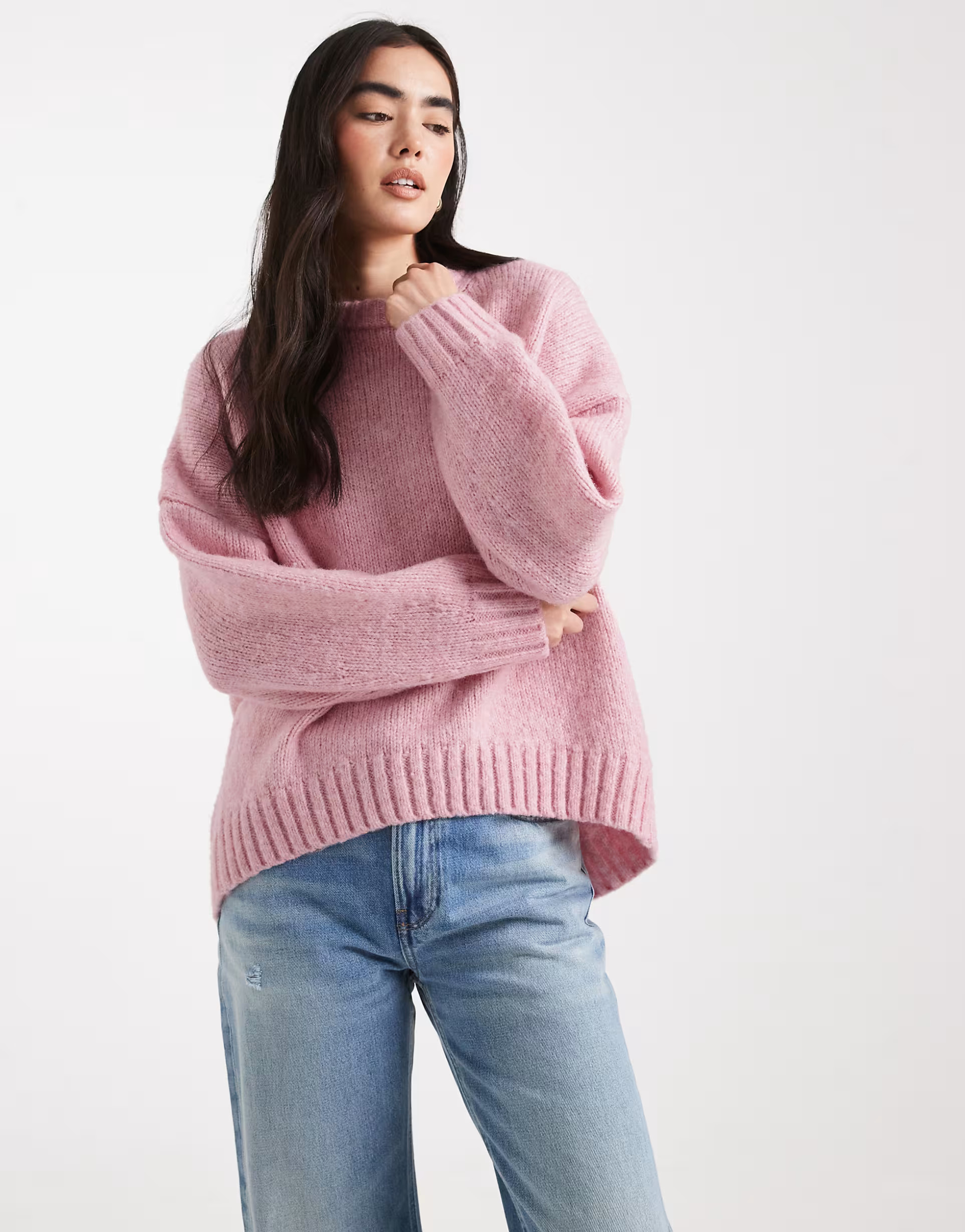 ASOS DESIGN oversized crew neck jumper in pink | ASOS | ASOS (Global)