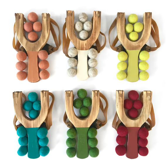 Wooden Slingshot Toy With 10 Wool Felt Balls Ammo Hand | Etsy | Etsy (US)