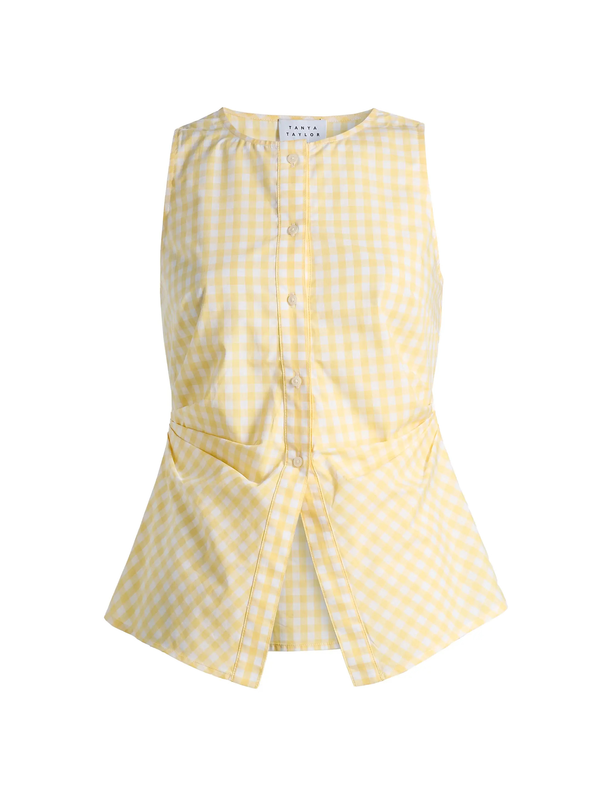 Oscar Gingham Cotton Side Pleat Top | Saks Fifth Avenue