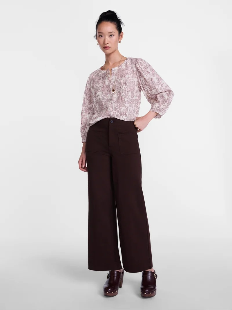 Scenario Women's and Women's Plus Blouse with 3/4-Length Puff Sleeves, Sizes XS-4X | Walmart (US)