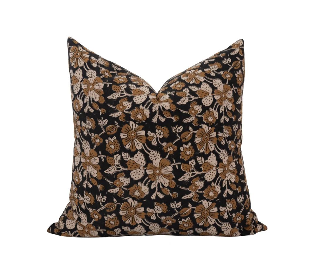 AMRITA  Floral Pillow Cover Moody Brown Floral Pillow Black - Etsy | Etsy (US)
