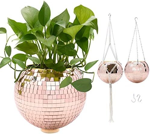 OtNiap Disco Ball Planter - with Hook and Wooden Stand for Desk,Hanging Disco Ball Planter Pot Plant | Amazon (US)