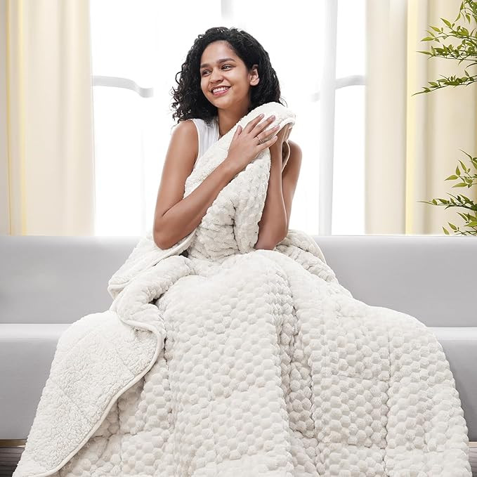 Drewin Weighted Blanket Queen Size 15lbs, Soft Cozy Jacquard Sherpa Weighted Blanket for Adults, ... | Amazon (US)