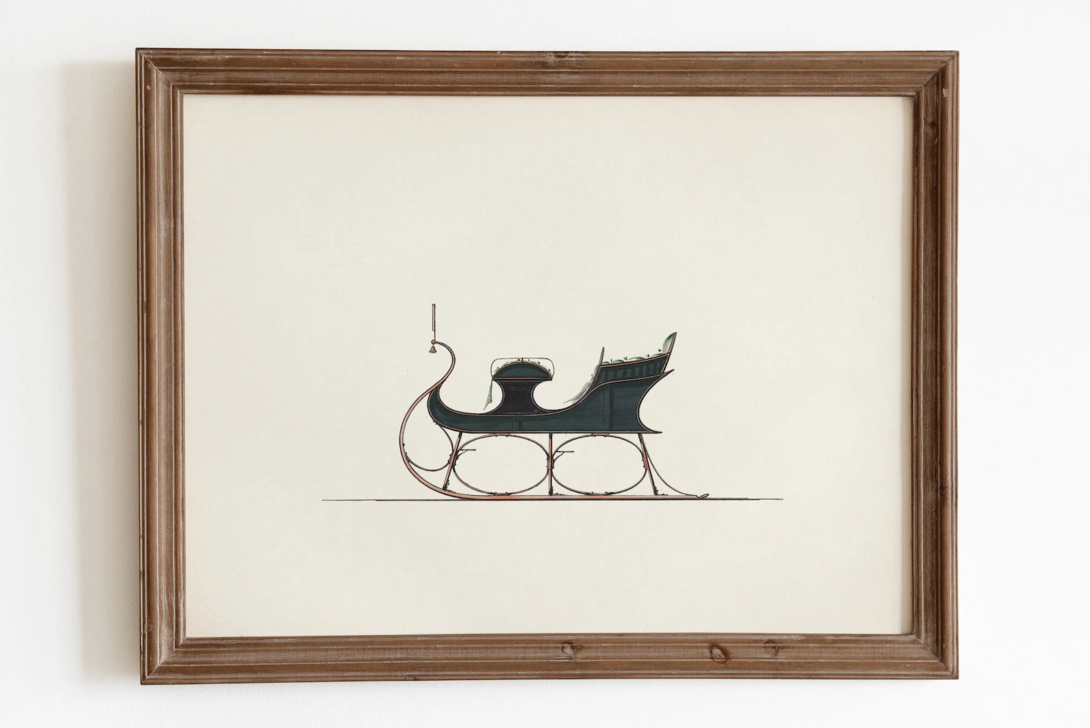 Christmas Sleigh Digital Print. Green Sleigh Vintage Painting. - Etsy | Etsy (US)