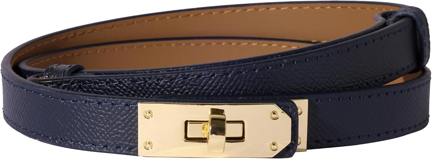 Ovekaut Women Skinny Leather Belt Solid Color Alloy Turn Lock Adjustable Waistband for Dresses Jeans Coats | Amazon (US)