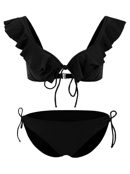 'Florence' Black Ruffle Tied Bikini | Goodnight Macaroon