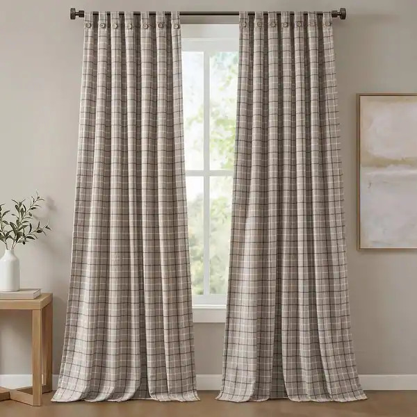 Madison Park Anaheim Plaid Rod Pocket and Front Tab Curtain Panel with Button and Fleece Lining -... | Bed Bath & Beyond