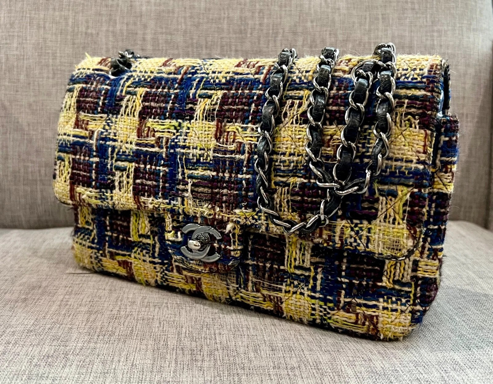 Chanel Multicolor Medium Classic Tweed Bag Double Flap Purse | eBay US
