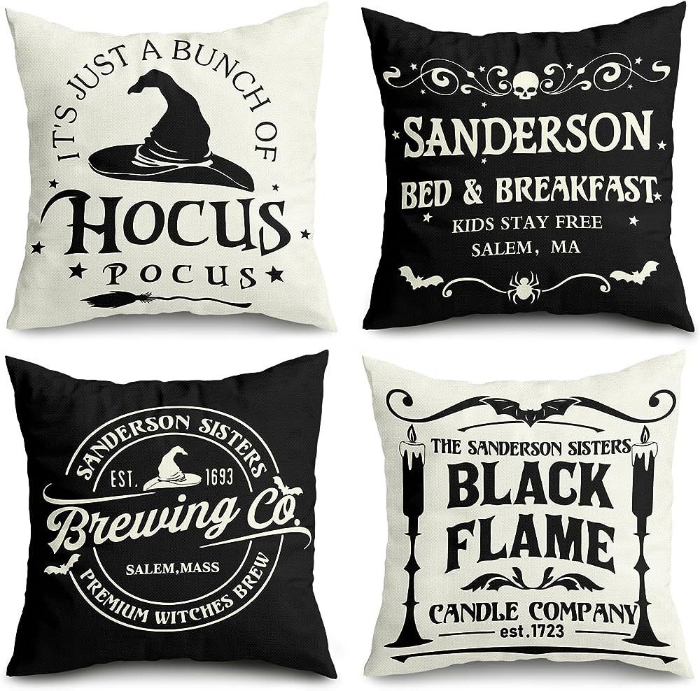 Halloween Decorations Pillow Covers 20x20 Set of 4 Halloween Decor Hocus Pocus Farmhouse Saying W... | Amazon (US)